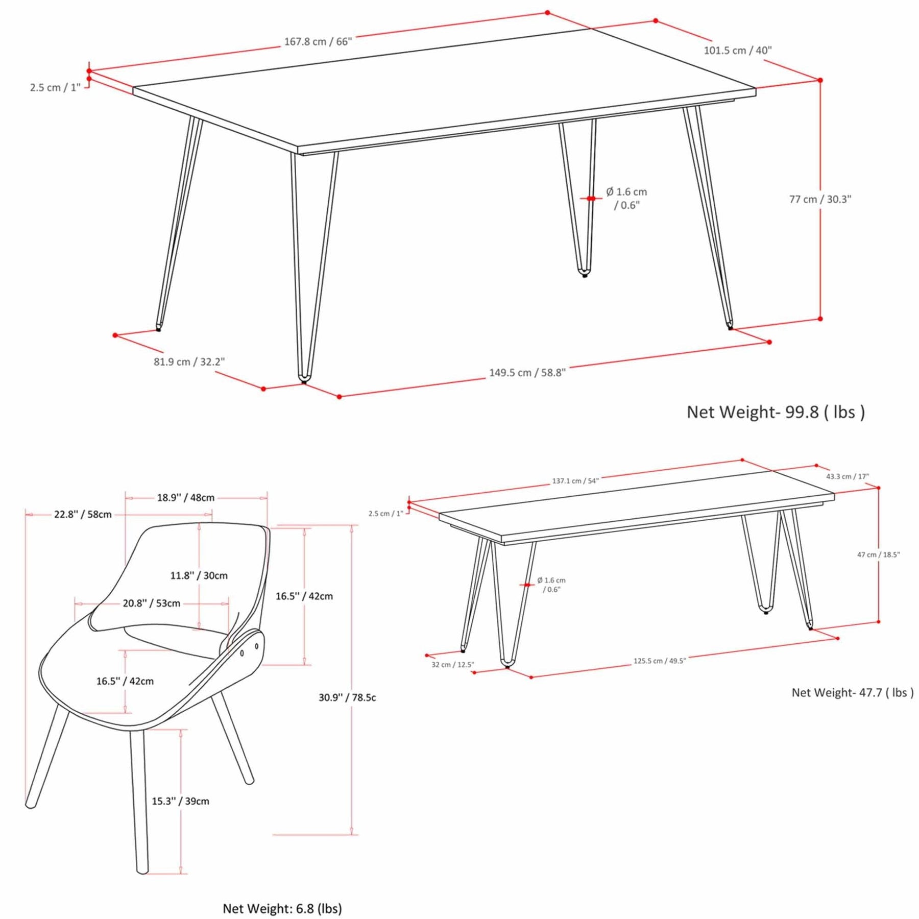 Grey 6 Piece Set | Malden IV 6 Piece Dining Set with Bench