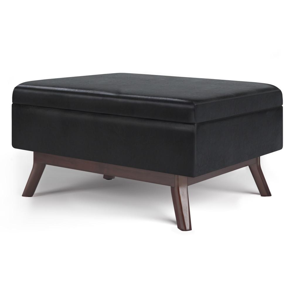 Midnight Black Vegan Leather | Owen Coffee Table Ottoman with Storage