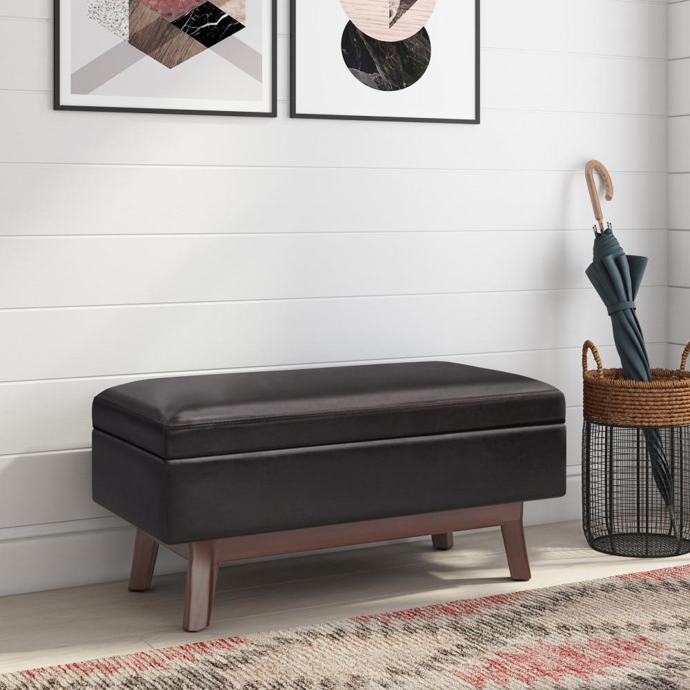 Tanners Brown Vegan Leather | Owen Small Rectangular Storage Ottoman