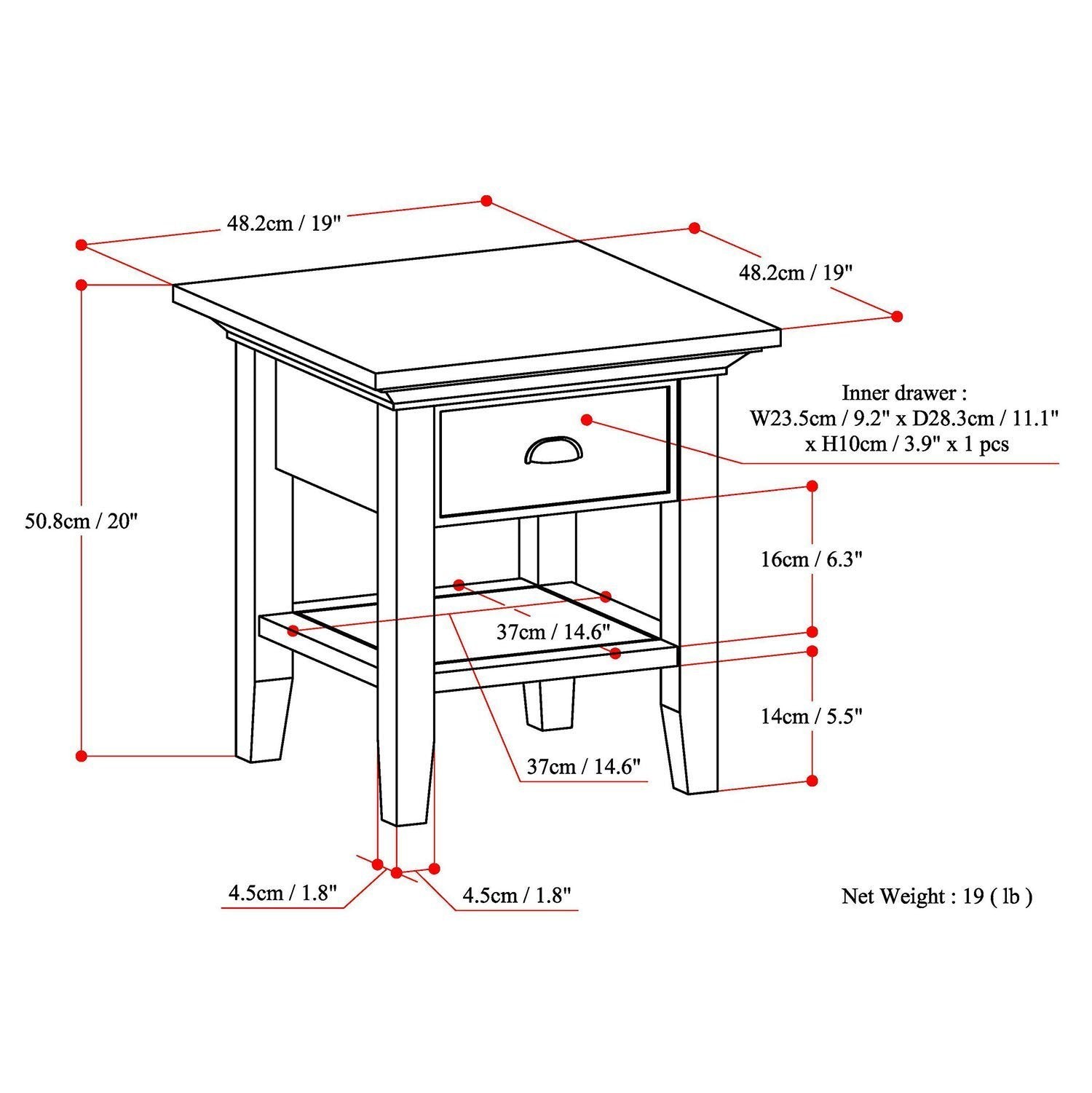 Rustic Natural Aged Brown | Redmond 19 inch End Side Table