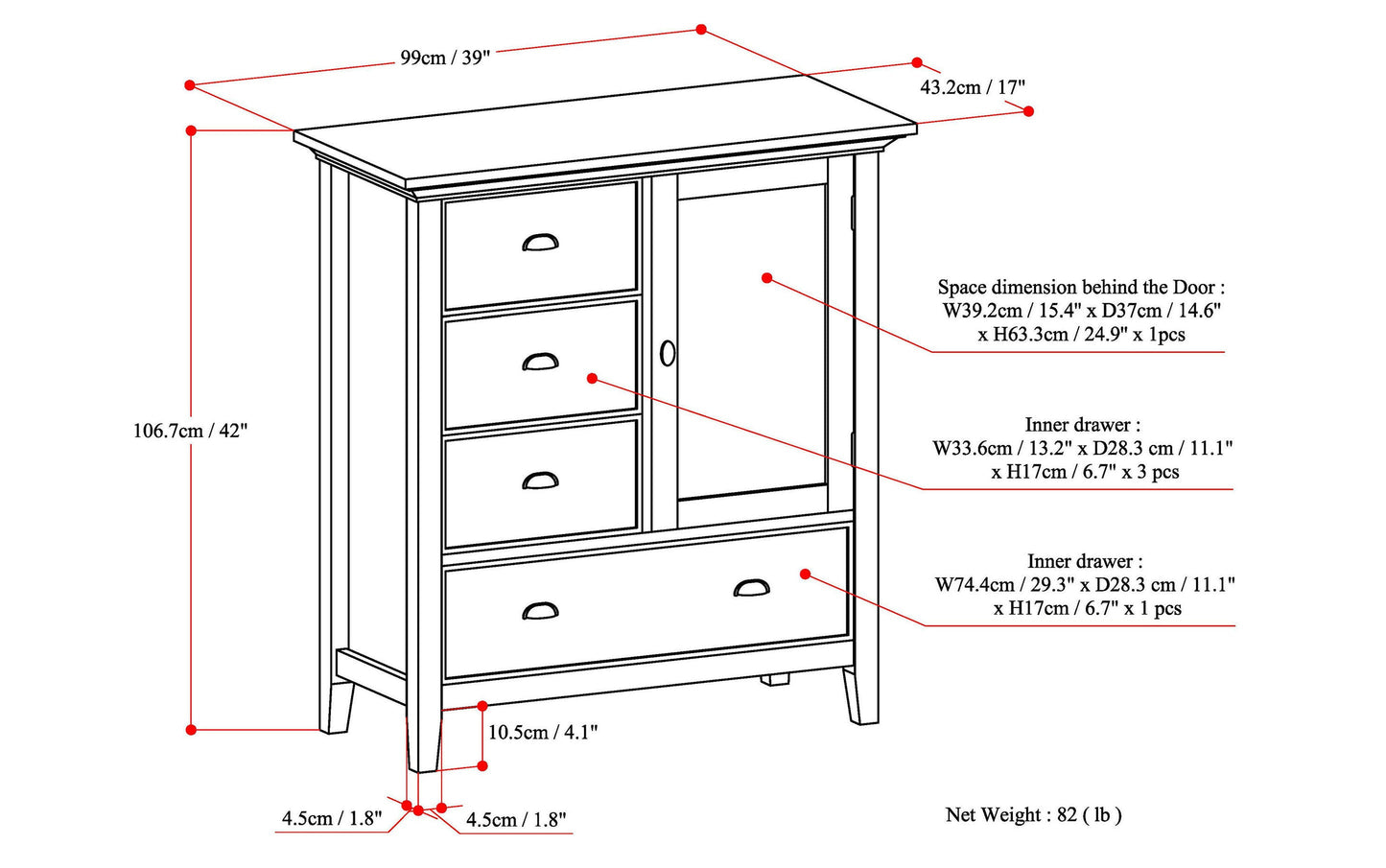 Rustic Natural Aged Brown | Redmond 39 inch Medium Storage Cabinet