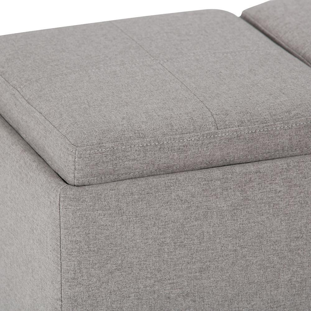 Cloud Grey Linen Style Fabric | Avalon Linen Look Storage Ottoman with Three Trays