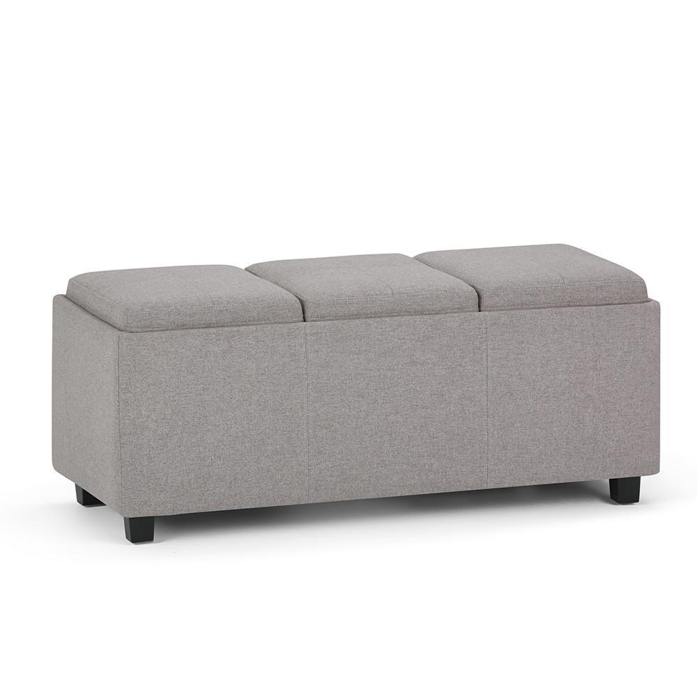 Cloud Grey Linen Style Fabric | Avalon Linen Look Storage Ottoman with Three Trays