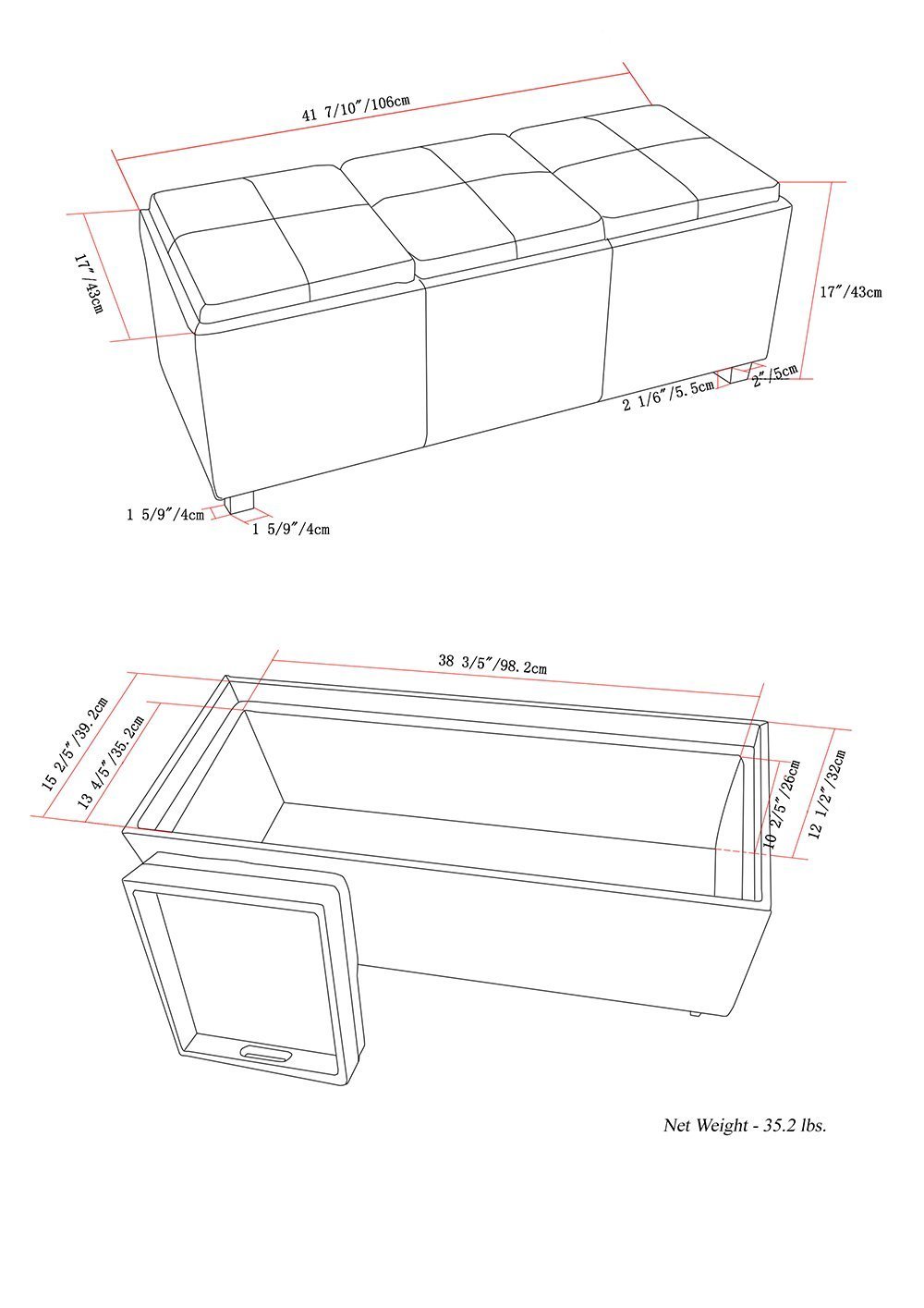 Cloud Grey Linen Style Fabric | Avalon Linen Look Storage Ottoman with Three Trays