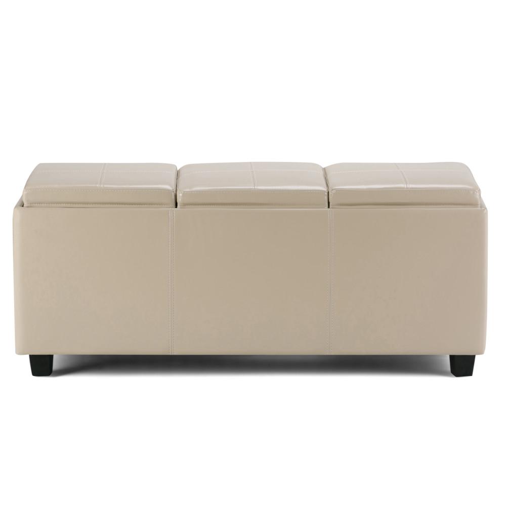 Satin Cream Vegan Leather | Avalon Linen Look Storage Ottoman with Three Trays