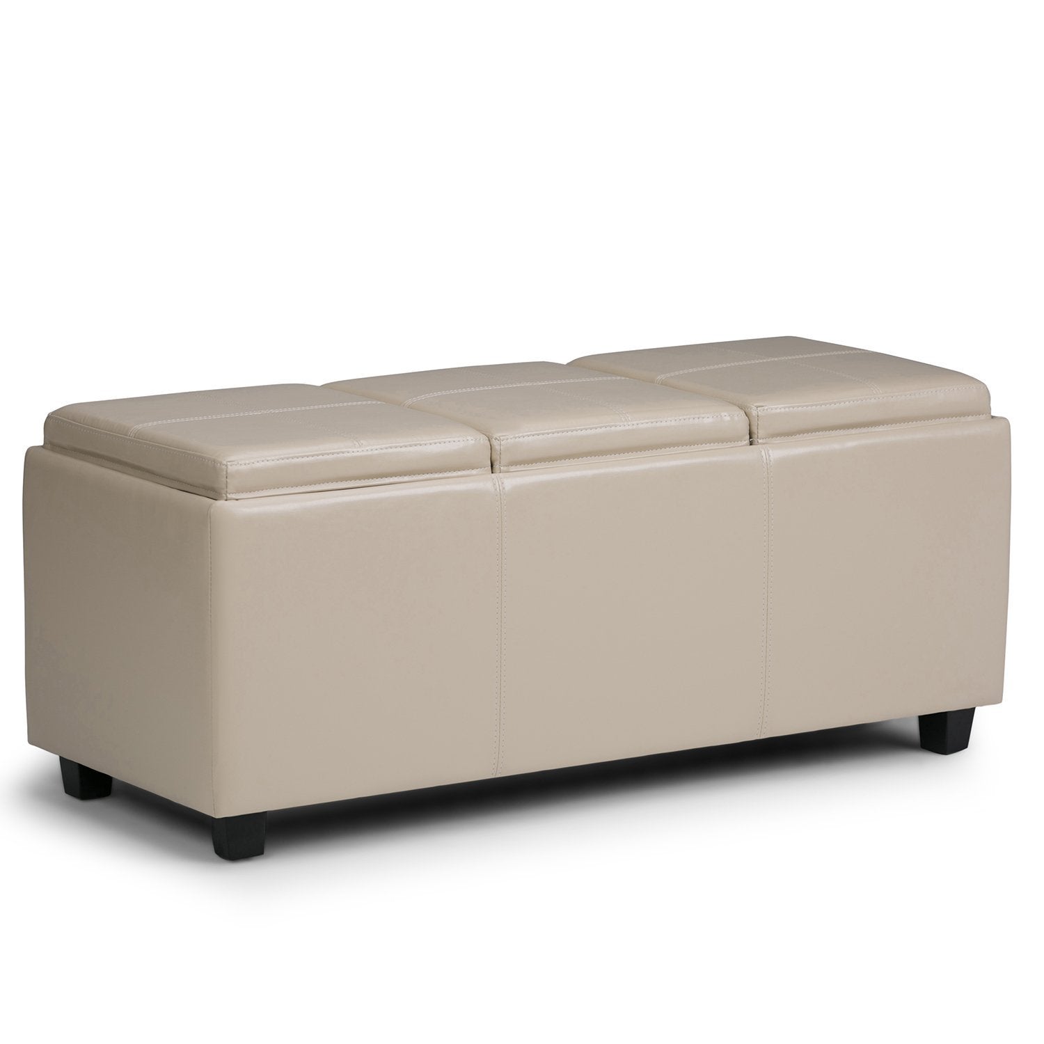 Satin Cream Vegan Leather | Avalon Linen Look Storage Ottoman with Three Trays