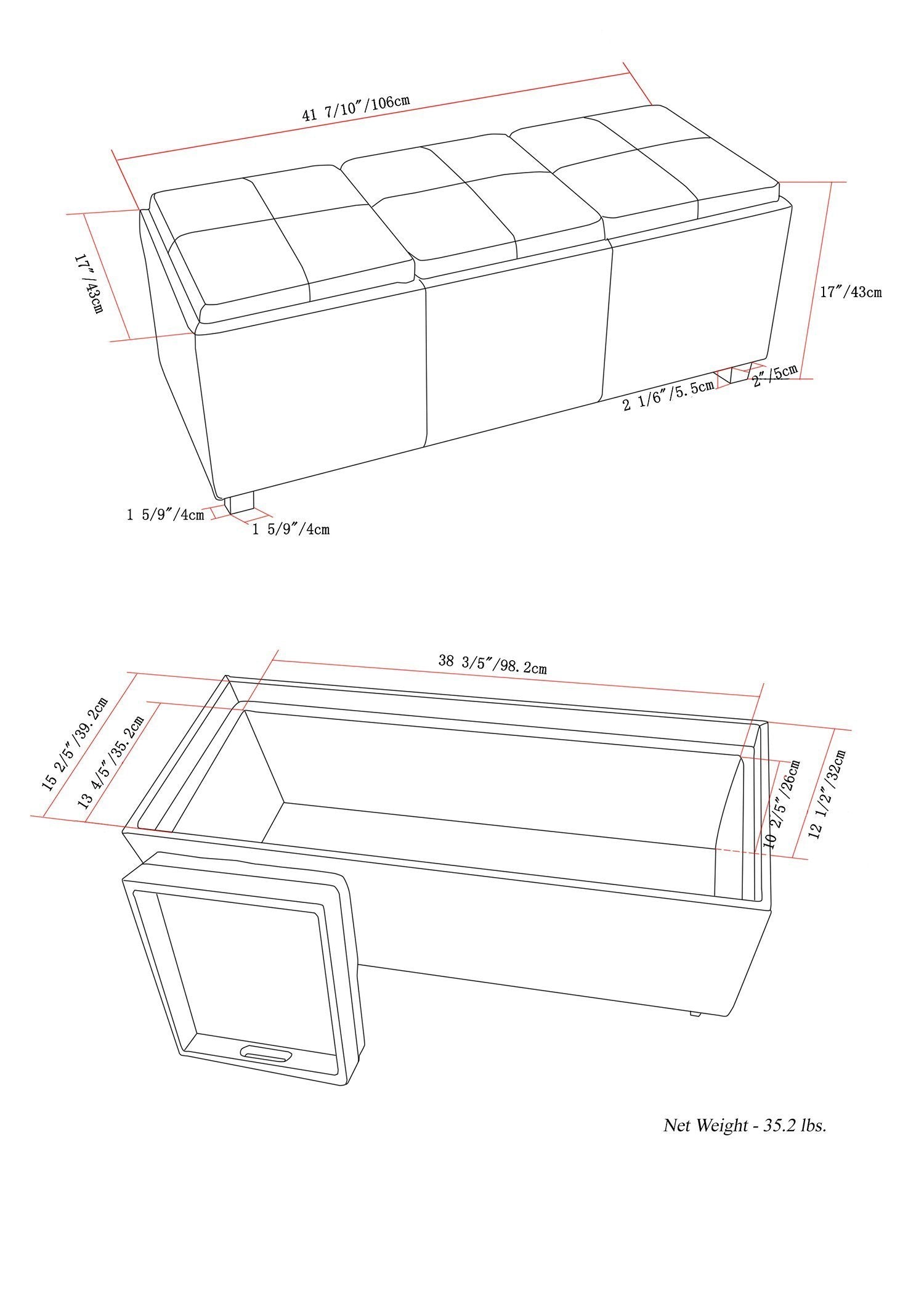 Satin Cream Vegan Leather | Avalon Linen Look Storage Ottoman with Three Trays