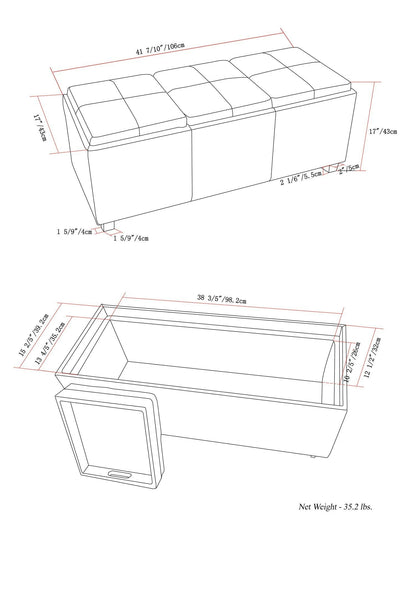 Satin Cream Vegan Leather | Avalon Linen Look Storage Ottoman with Three Trays