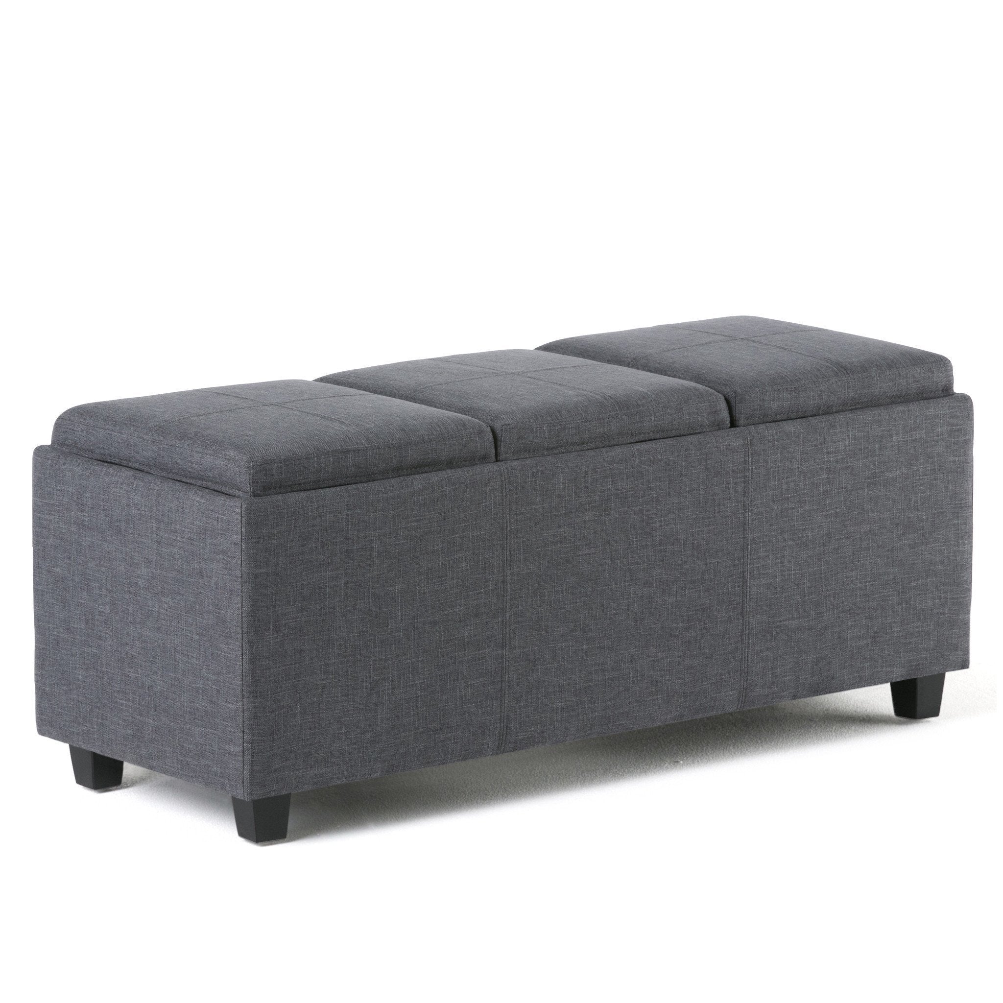 Slate Grey Linen Style Fabric | Avalon Linen Look Storage Ottoman with Three Trays