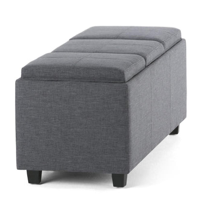 Slate Grey Linen Style Fabric | Avalon Linen Look Storage Ottoman with Three Trays