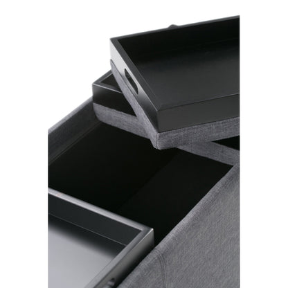 Slate Grey Linen Style Fabric | Avalon Linen Look Storage Ottoman with Three Trays