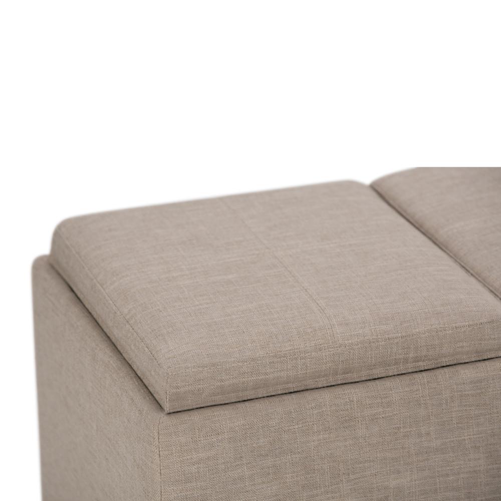 Natural Linen Style Fabric | Avalon Linen Look Storage Ottoman with Three Trays