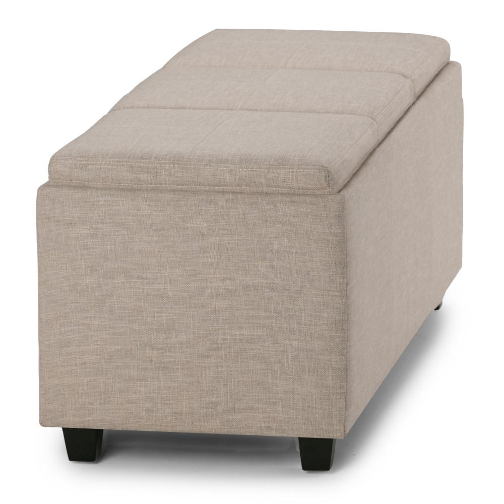 Natural Linen Style Fabric | Avalon Linen Look Storage Ottoman with Three Trays