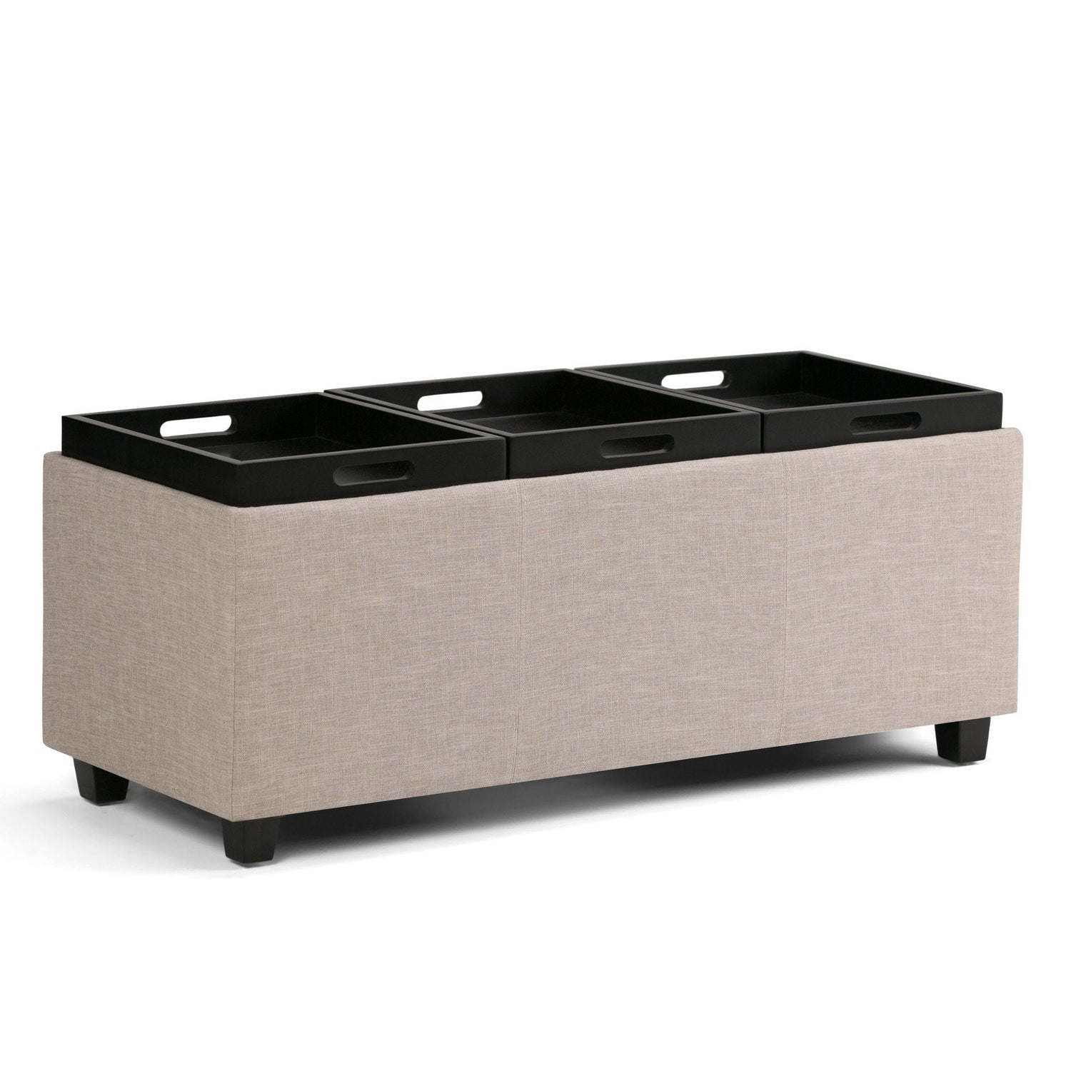 Natural Linen Style Fabric | Avalon Linen Look Storage Ottoman with Three Trays