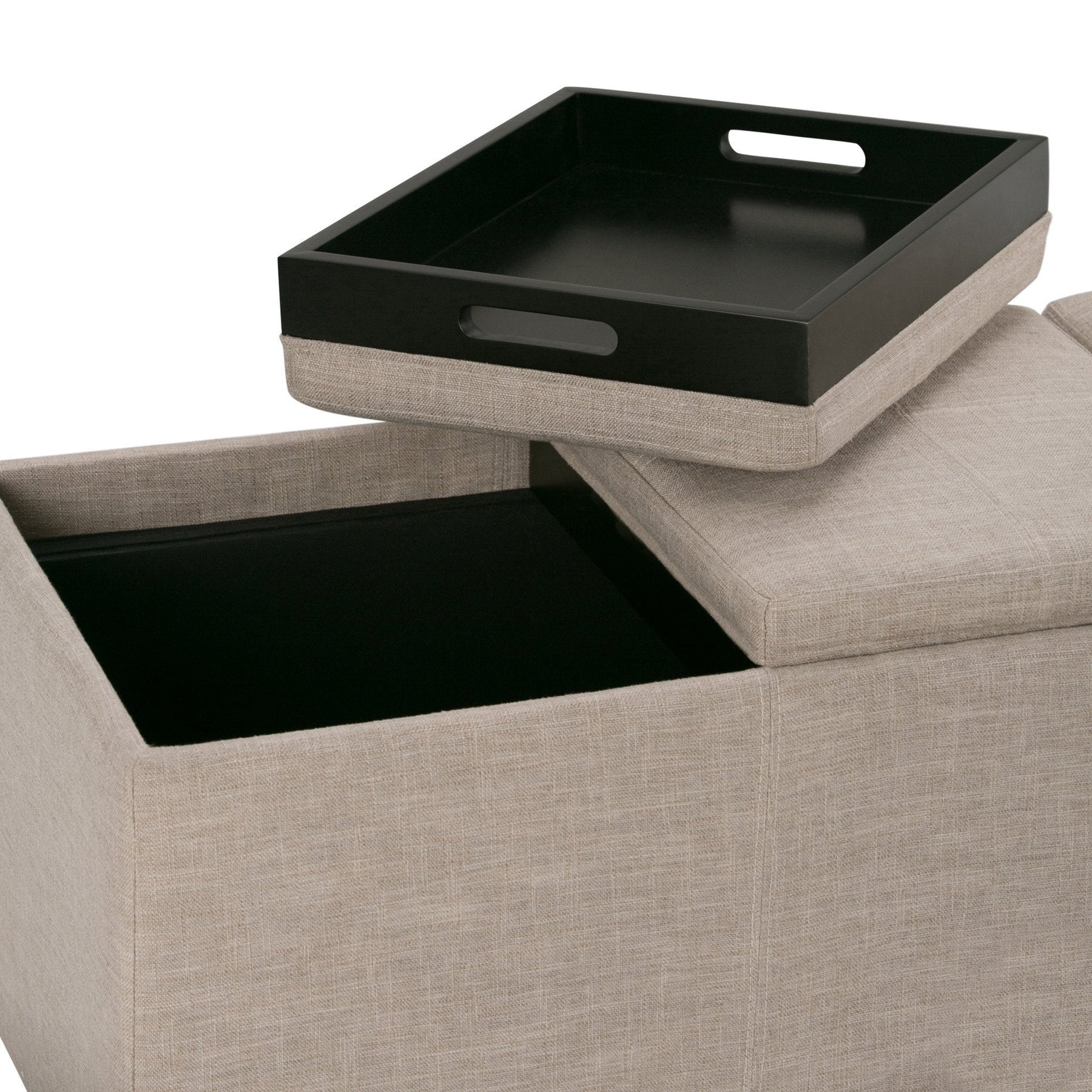 Natural Linen Style Fabric | Avalon Linen Look Storage Ottoman with Three Trays