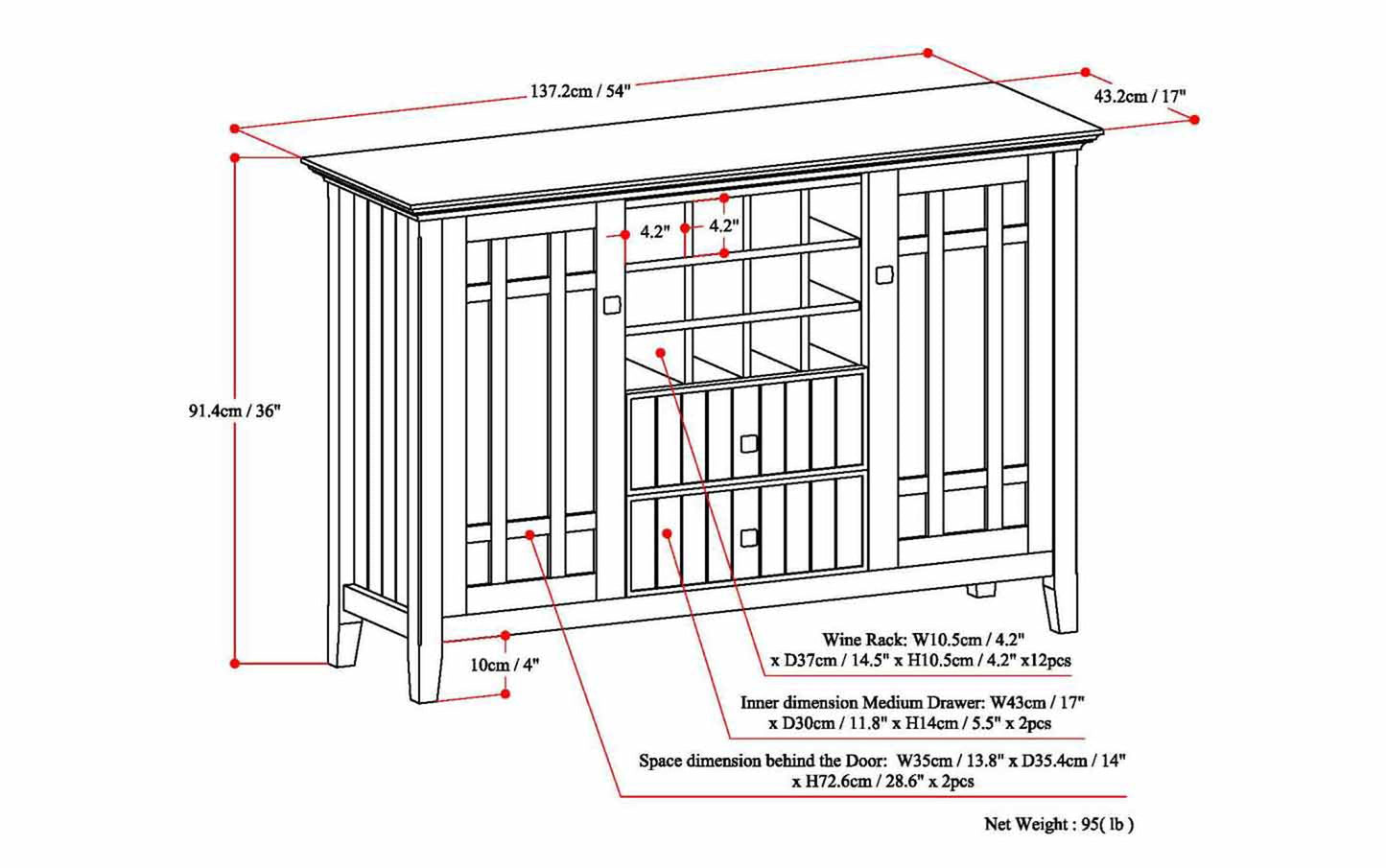 Dark Tobacco Brown | Bedford Sideboard Buffet & Winerack