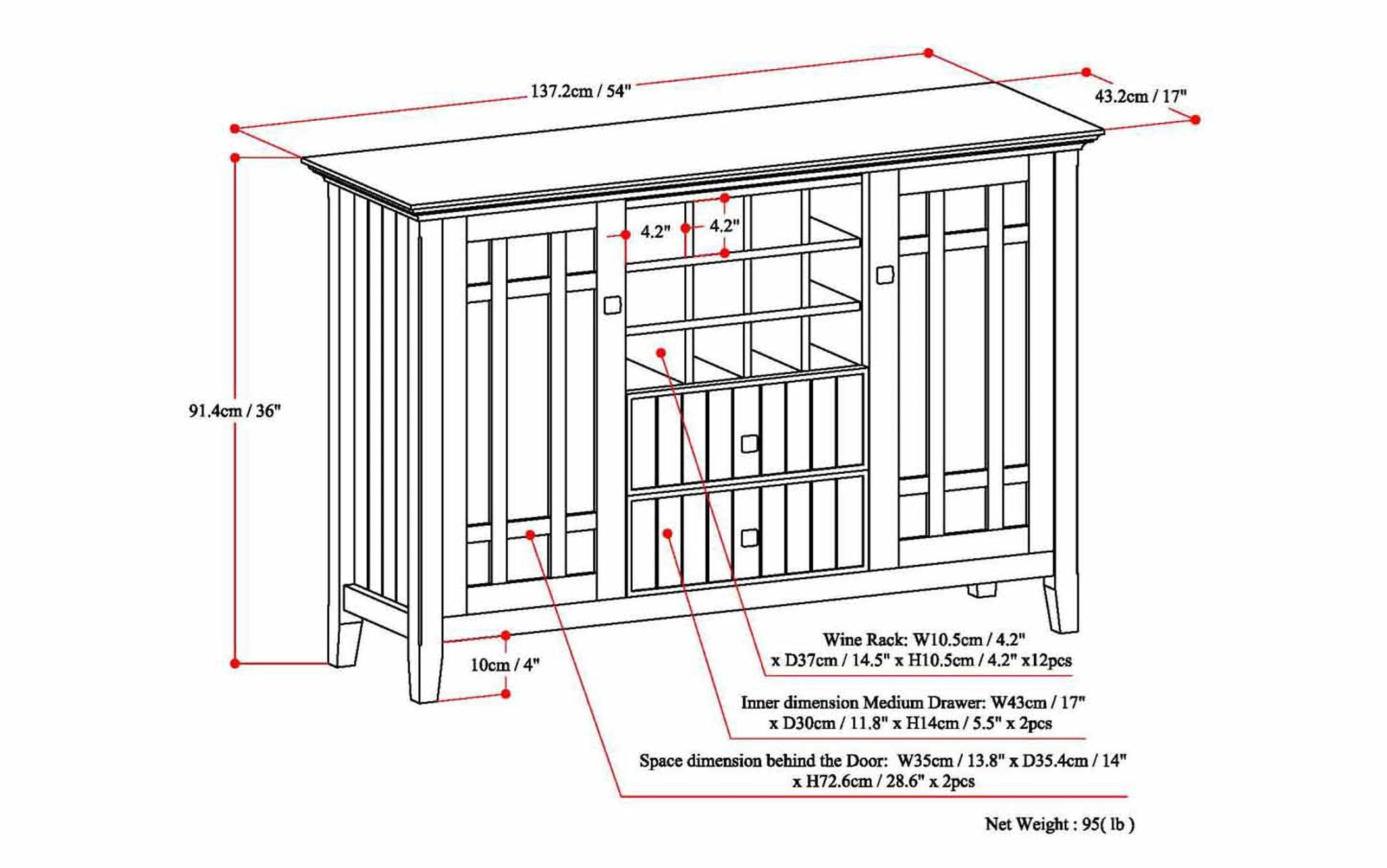 Dark Tobacco Brown | Bedford Sideboard Buffet & Winerack