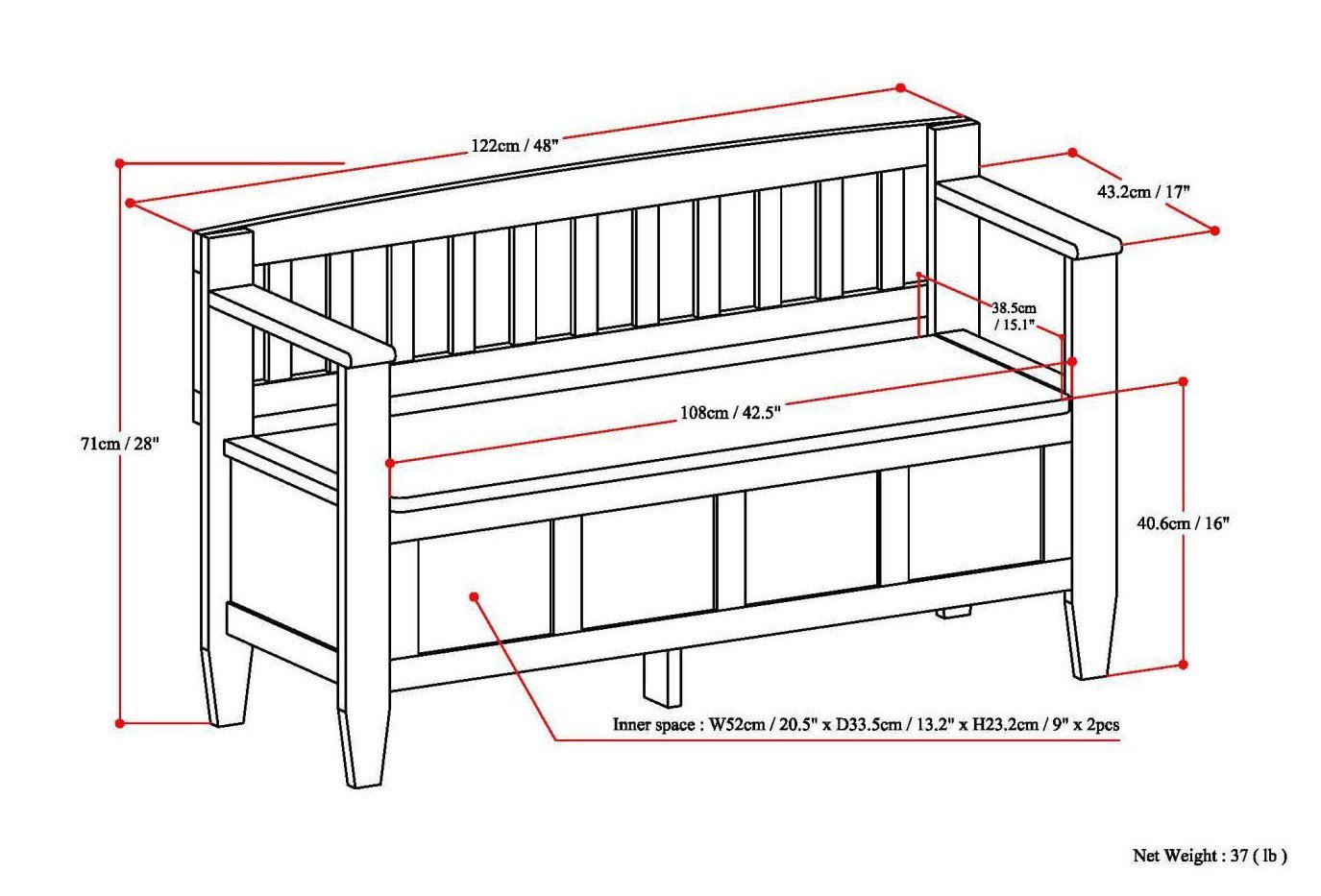 Medium Saddle Brown | Brooklyn Entryway Bench