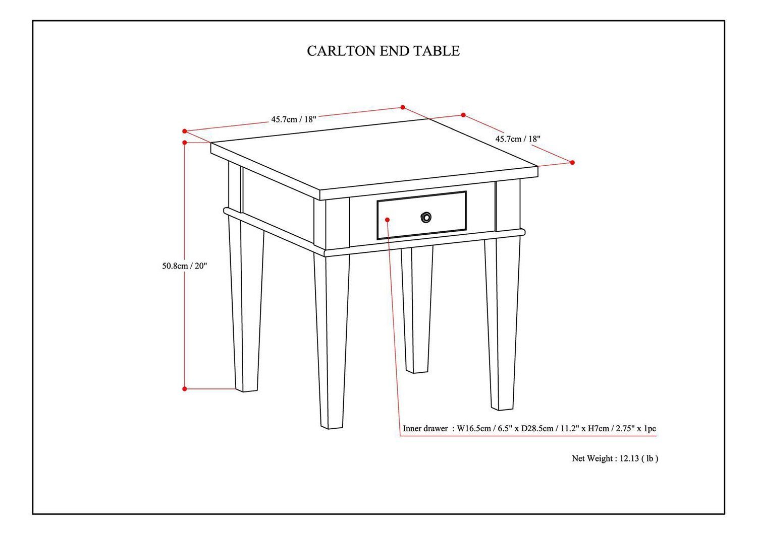 Dark Tobacco Brown | Carlton 18 inch End Side Table