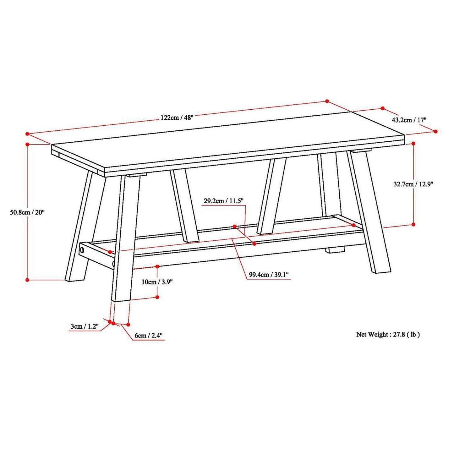 Driftwood Finish | Dylan 48 inch Entryway Bench