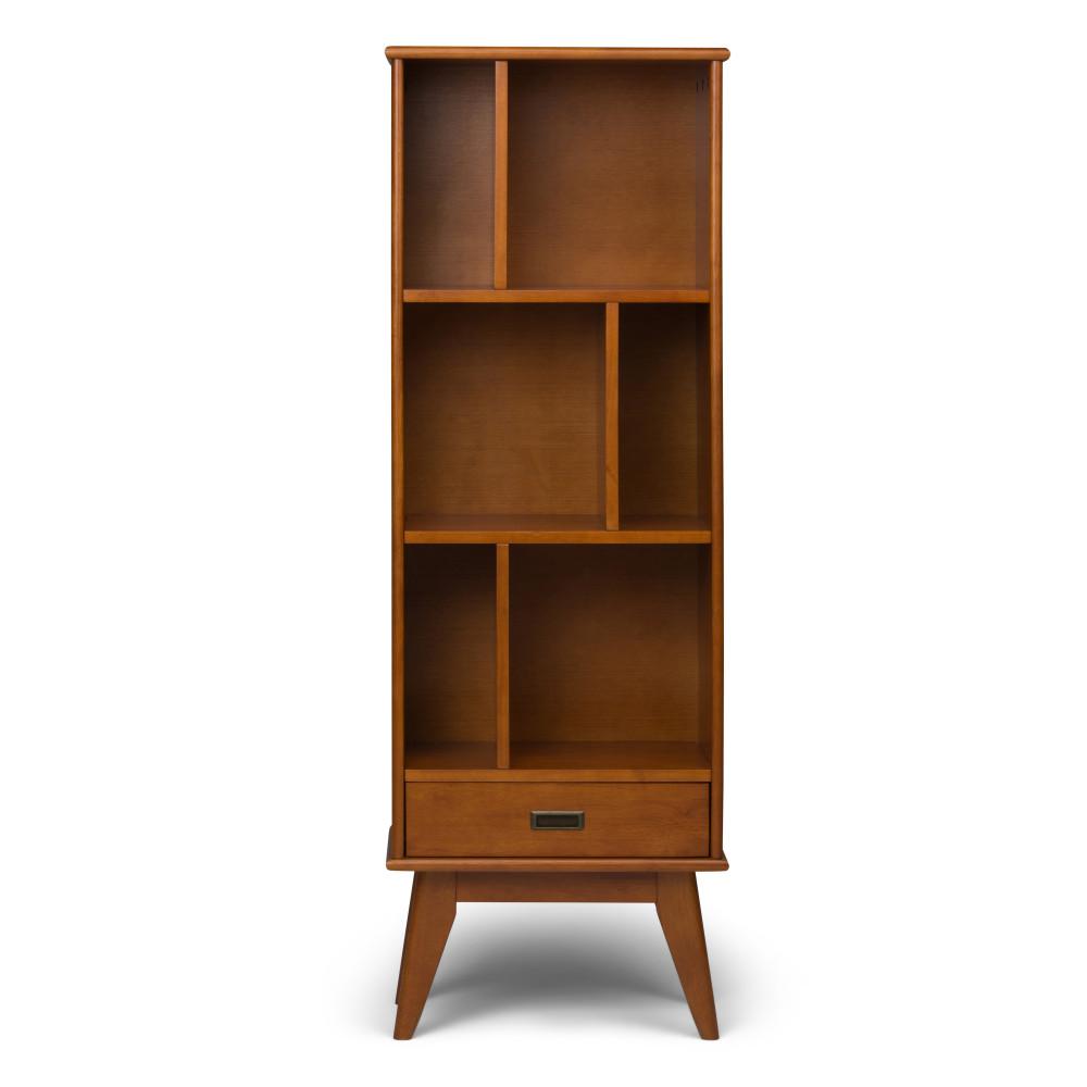 Teak Brown | Draper Mid Century 64 x 22 inch Bookcase with Storage in Medium Auburn Brown