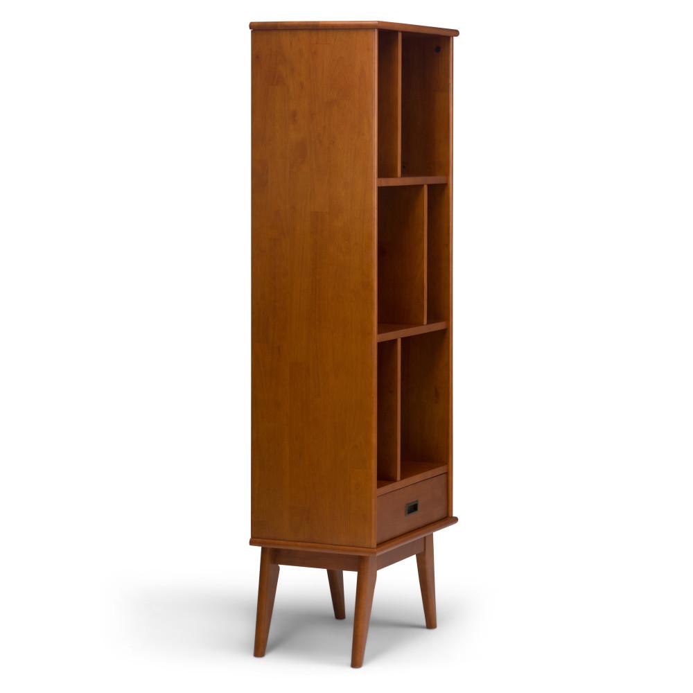 Teak Brown | Draper Mid Century 64 x 22 inch Bookcase with Storage in Medium Auburn Brown