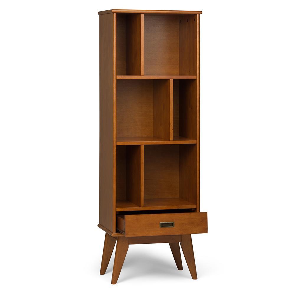 Teak Brown | Draper Mid Century 64 x 22 inch Bookcase with Storage in Medium Auburn Brown