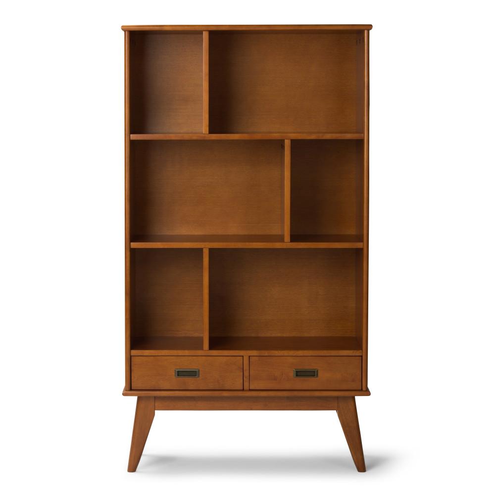 Teak Brown | Draper Mid Century 64 x 35 inch Wide Bookcase with Storage