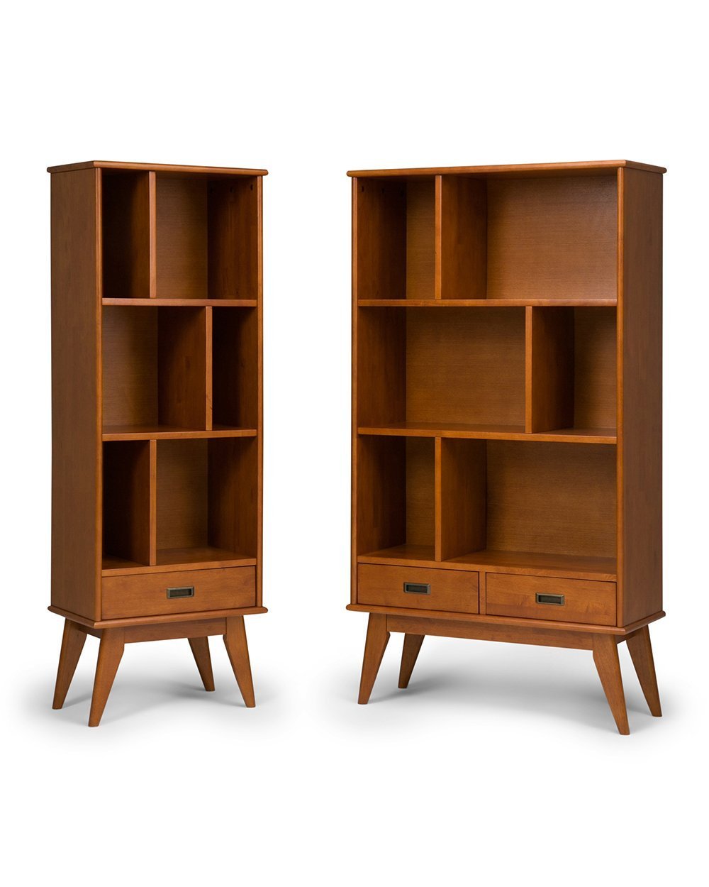 Teak Brown | Draper Mid Century 64 x 35 inch Wide Bookcase with Storage