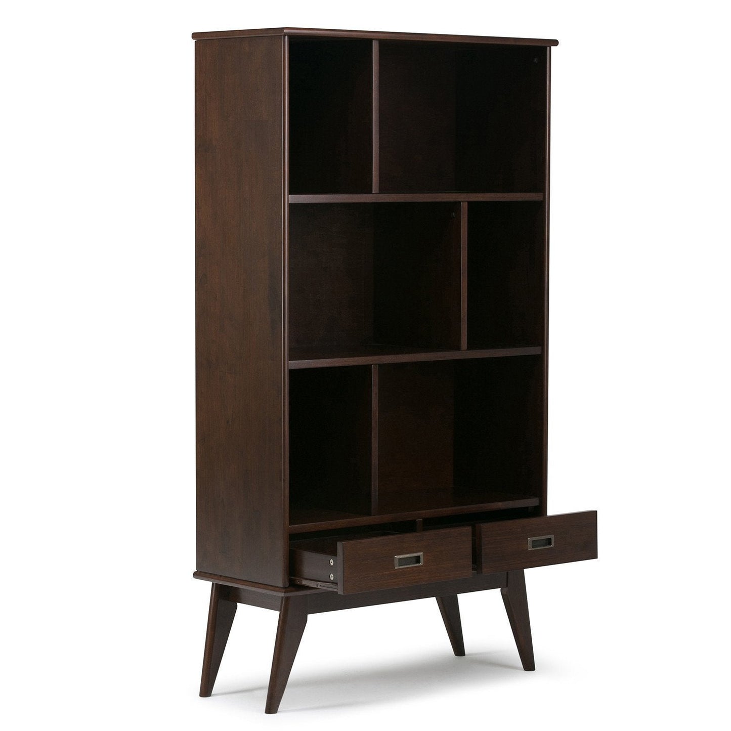 Medium Auburn Brown | Draper Mid Century 64 x 35 inch Wide Bookcase with Storage