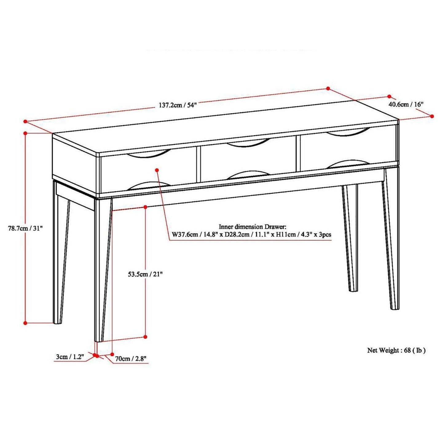 Walnut Brown | Harper 54 inch Console Sofa Table