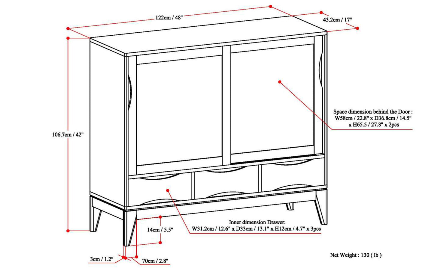 Walnut Brown | Harper 48 inch Medium Storage Cabinet