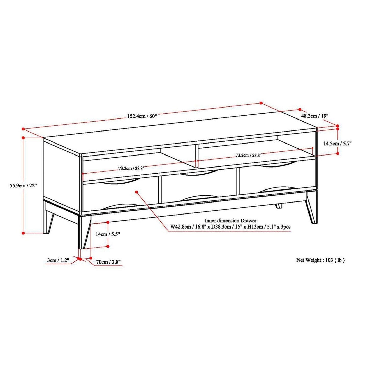 Walnut Brown | Harper 60 inch TV Media Stand