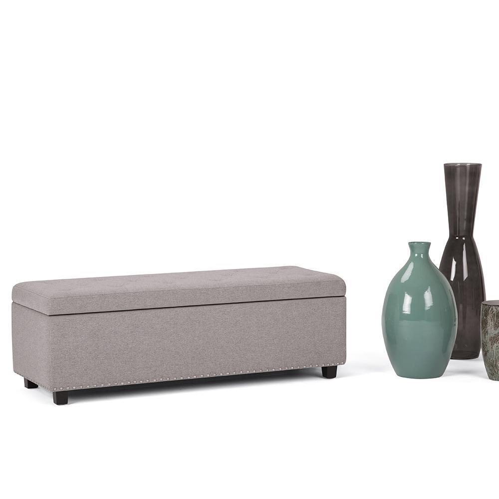 Cloud Grey Linen Style Fabric | Hamilton Vegan Leather Storage Ottoman