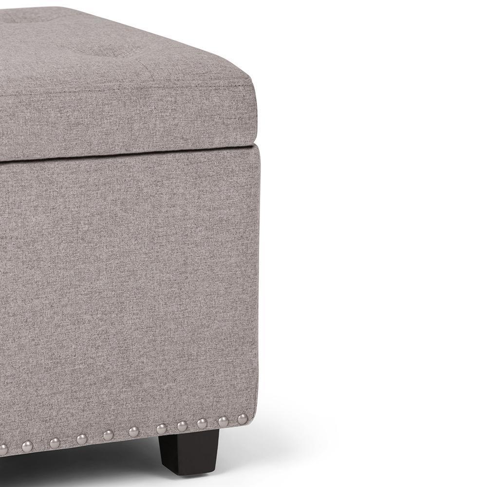 Cloud Grey Linen Style Fabric | Hamilton Vegan Leather Storage Ottoman