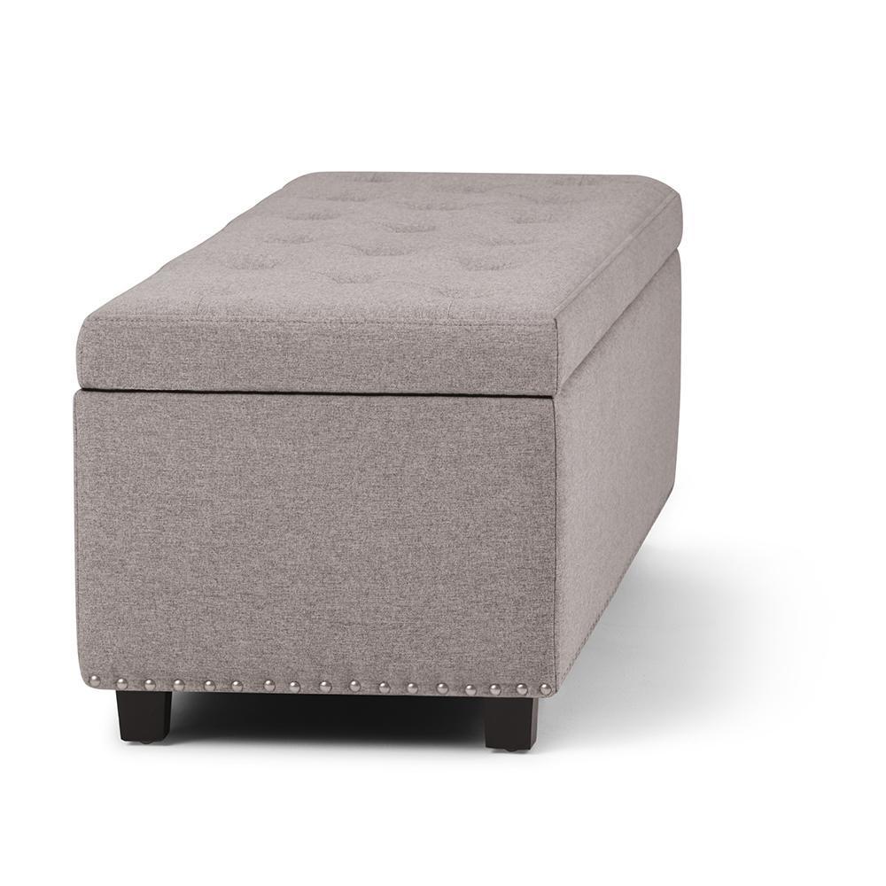 Cloud Grey Linen Style Fabric | Hamilton Vegan Leather Storage Ottoman