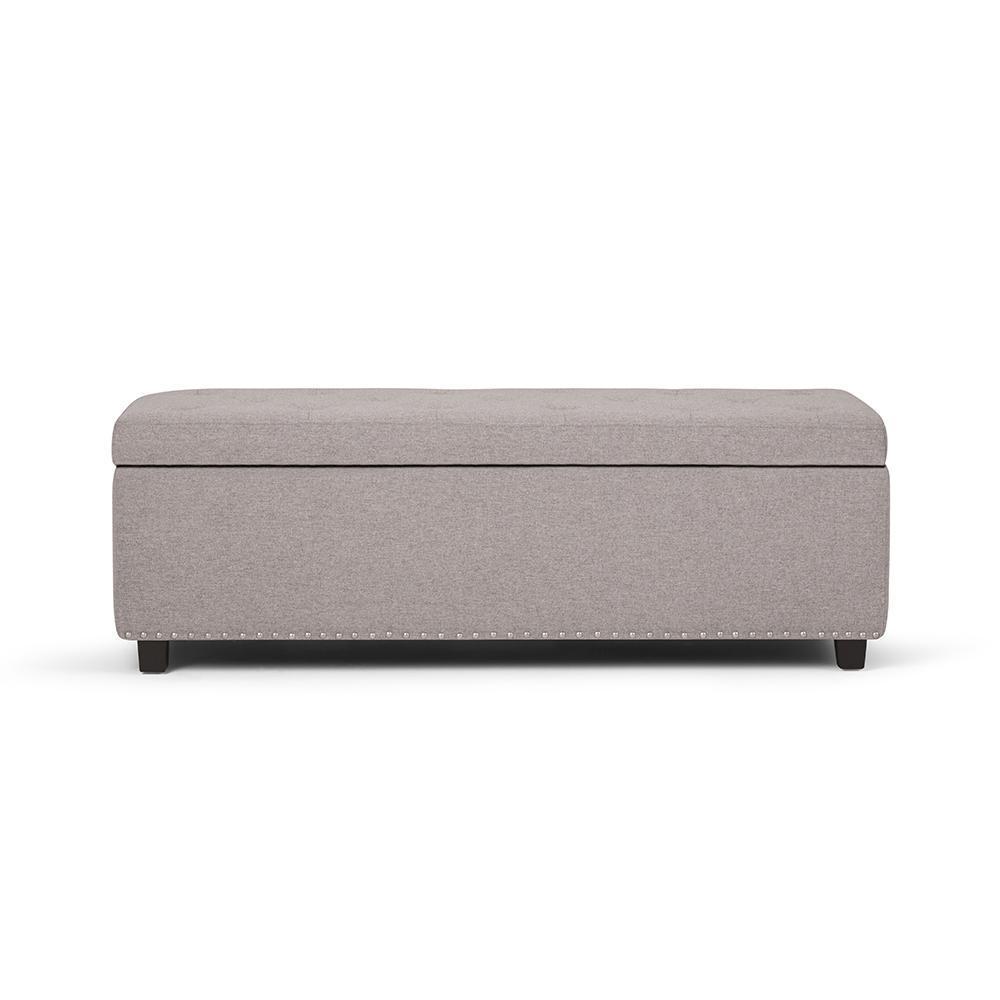 Cloud Grey Linen Style Fabric | Hamilton Vegan Leather Storage Ottoman