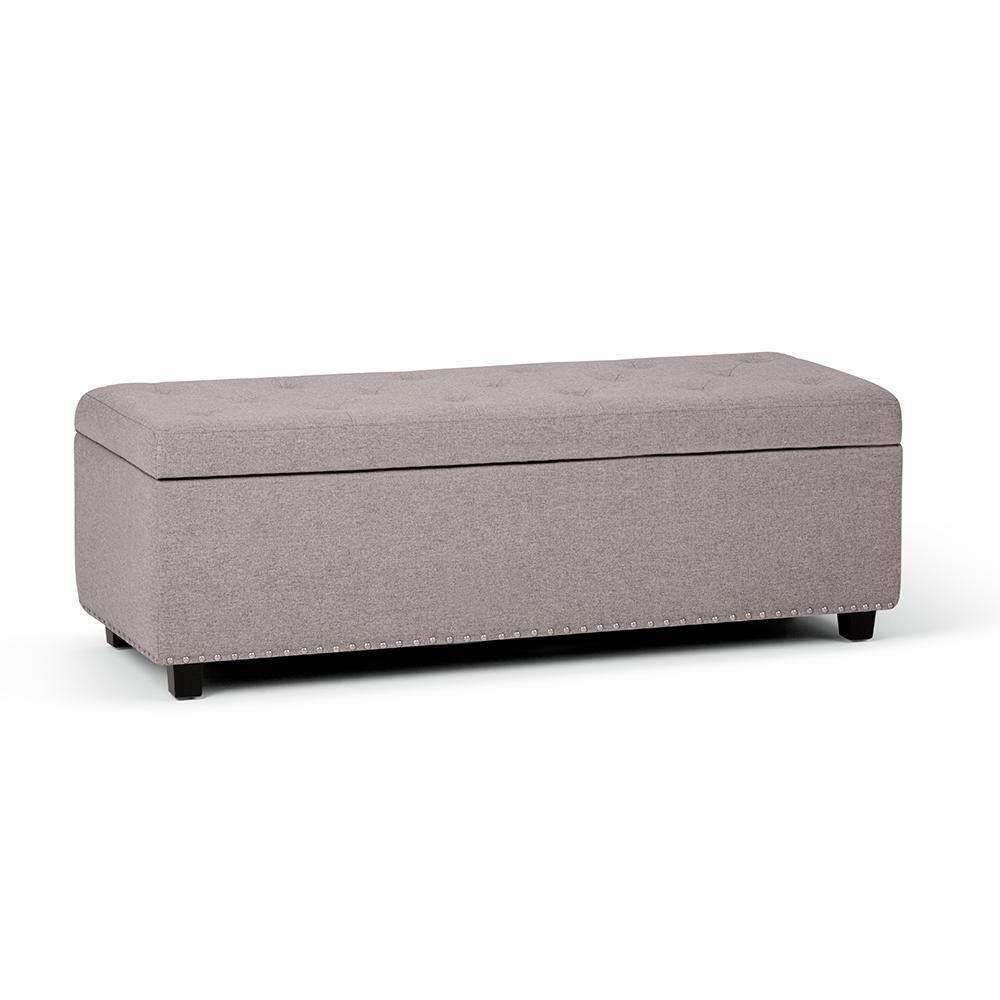 Cloud Grey Linen Style Fabric | Hamilton Vegan Leather Storage Ottoman