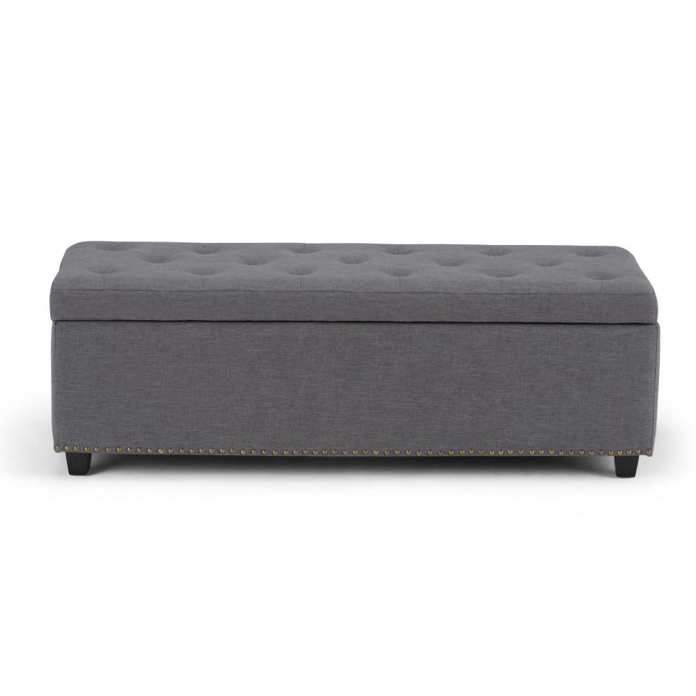 Slate Grey Linen Style Fabric | Hamilton Vegan Leather Storage Ottoman