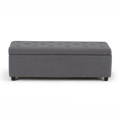 Slate Grey Linen Style Fabric | Hamilton Vegan Leather Storage Ottoman