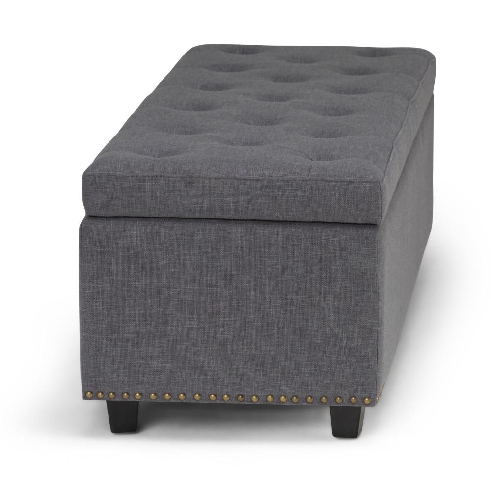 Slate Grey Linen Style Fabric | Hamilton Vegan Leather Storage Ottoman