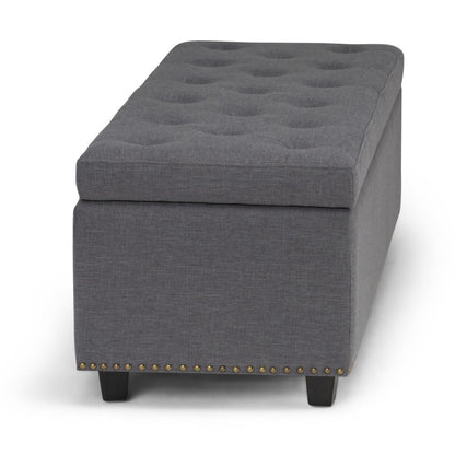 Slate Grey Linen Style Fabric | Hamilton Vegan Leather Storage Ottoman