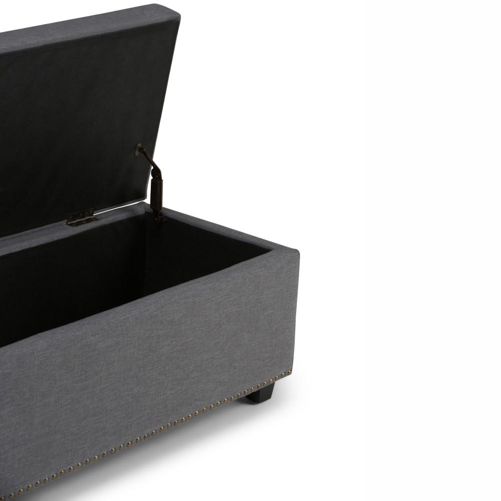 Slate Grey Linen Style Fabric | Hamilton Vegan Leather Storage Ottoman