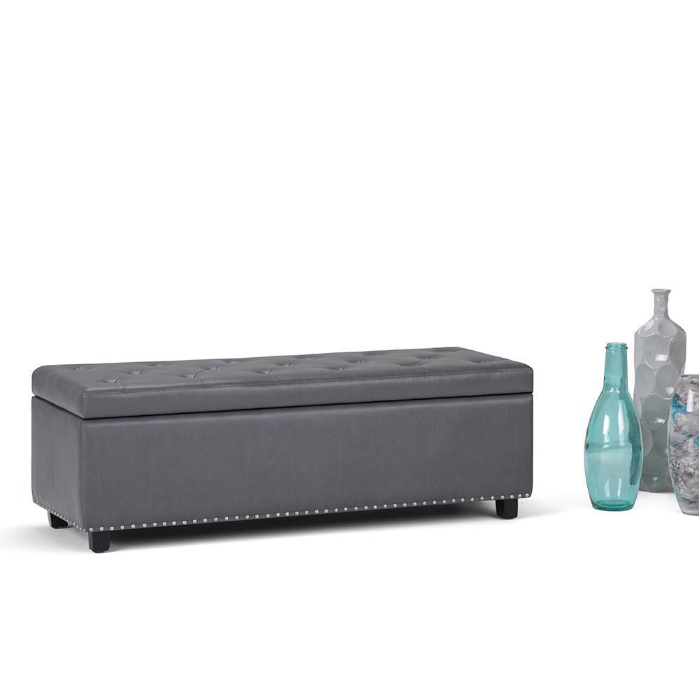 Stone Grey Vegan Leather | Hamilton Vegan Leather Storage Ottoman