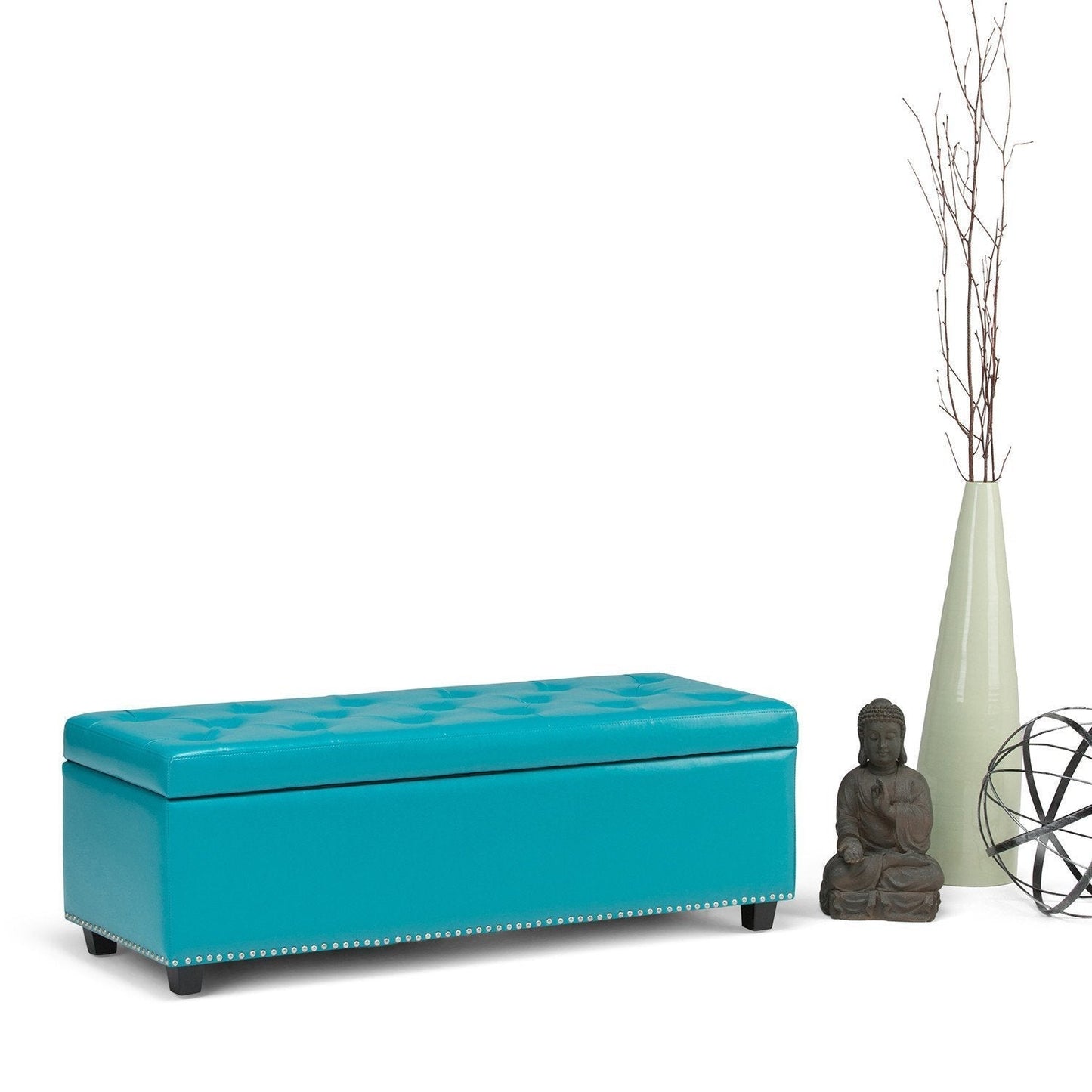 Mediterranean Blue Vegan Leather | Hamilton Vegan Leather Storage Ottoman