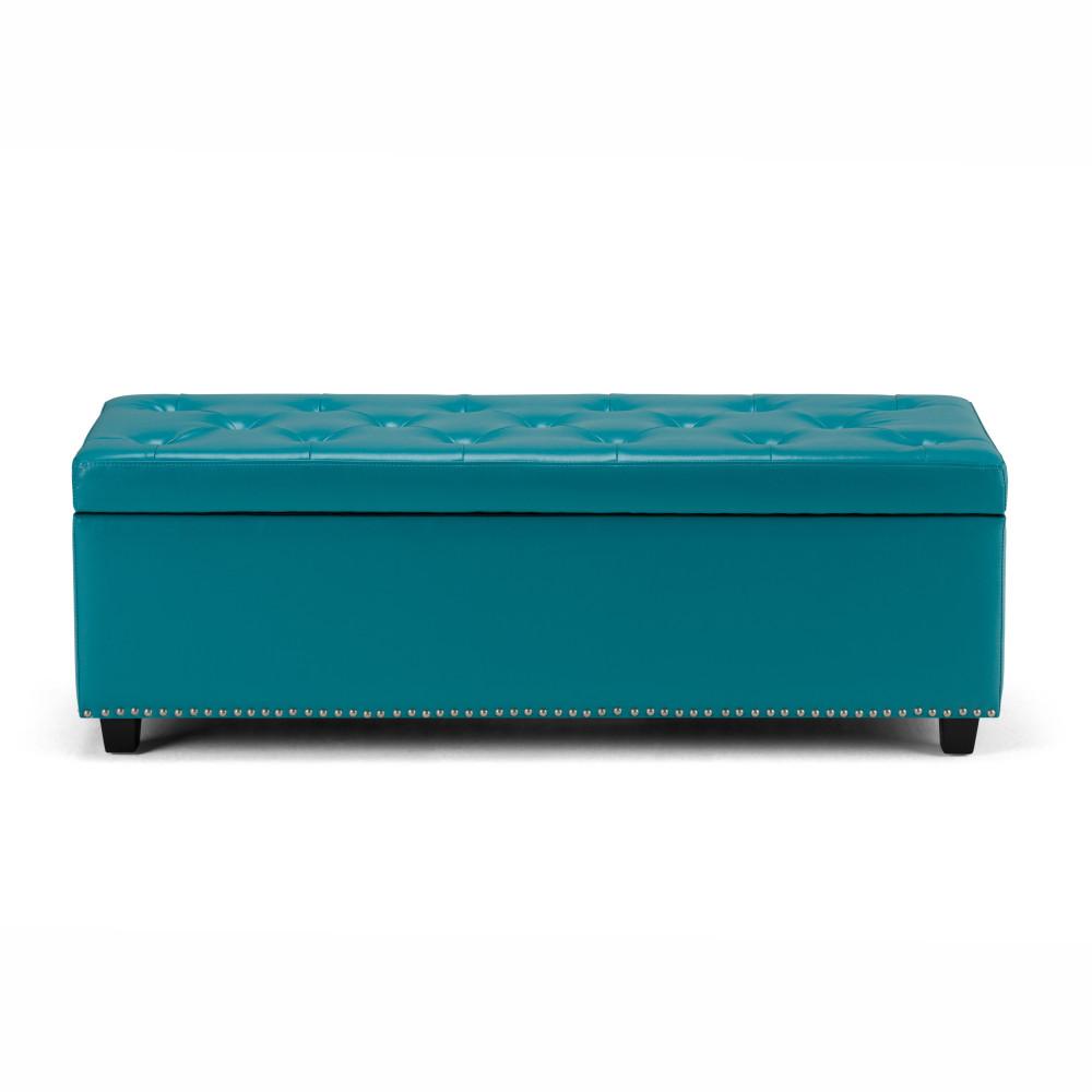 Mediterranean Blue Vegan Leather | Hamilton Vegan Leather Storage Ottoman