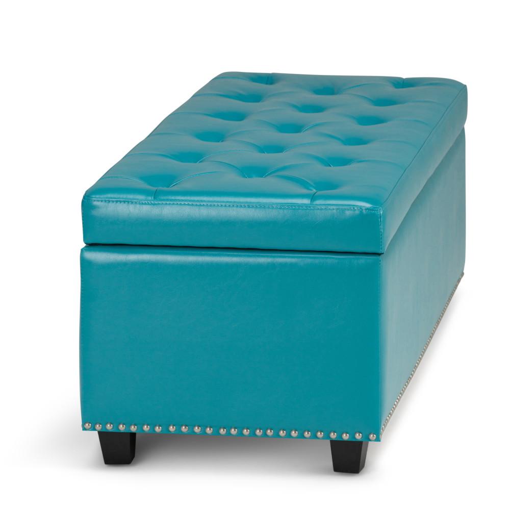 Mediterranean Blue Vegan Leather | Hamilton Vegan Leather Storage Ottoman