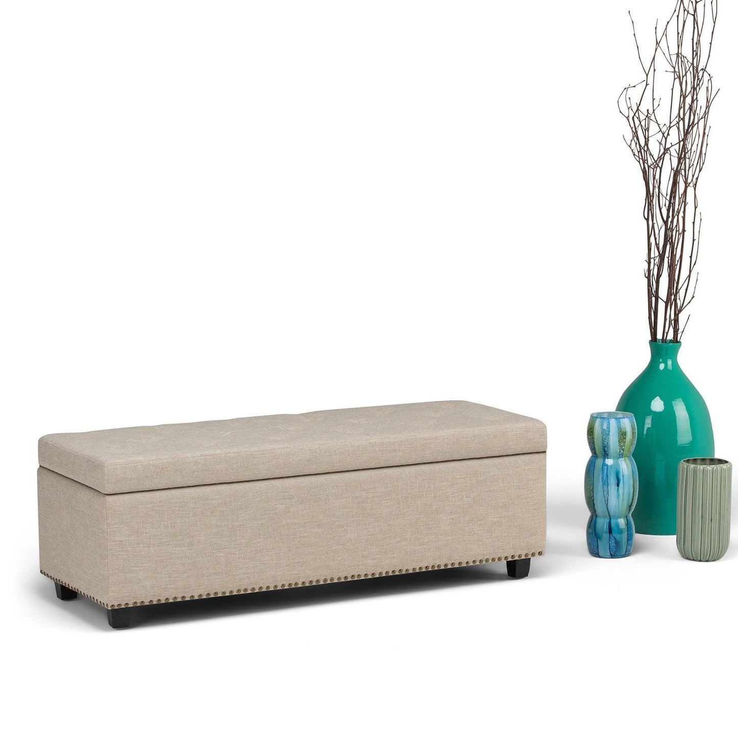 Natural Linen Style Fabric | Hamilton Linen Look Storage Ottoman