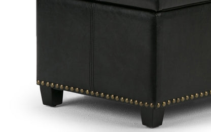 Midnight Black Vegan Leather | Kingsley Bonded Leather Storage Ottoman