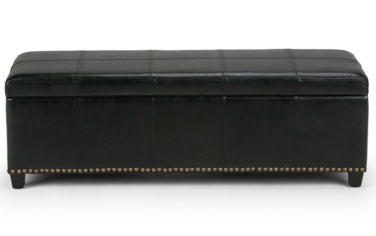 Midnight Black Vegan Leather | Kingsley Bonded Leather Storage Ottoman